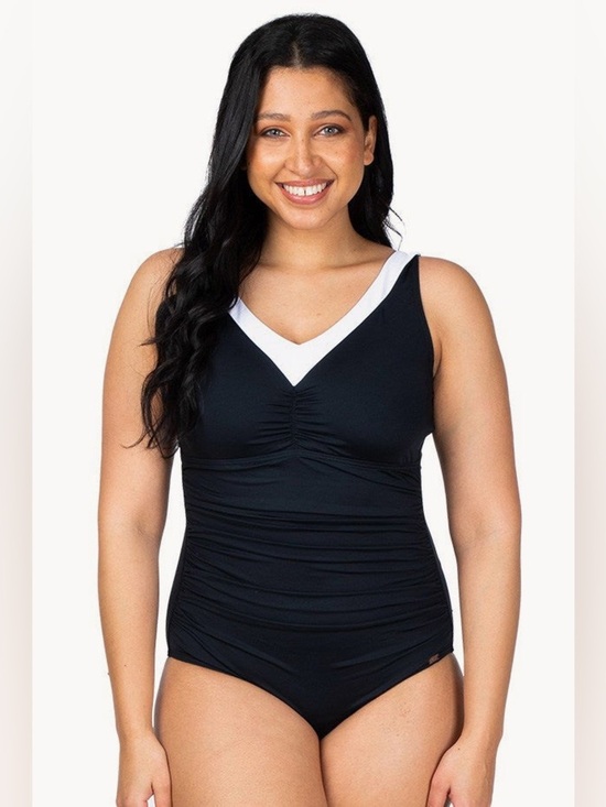unbranded Other - Classic Black V-Neck One-Piece Swimsuit with White Trim
